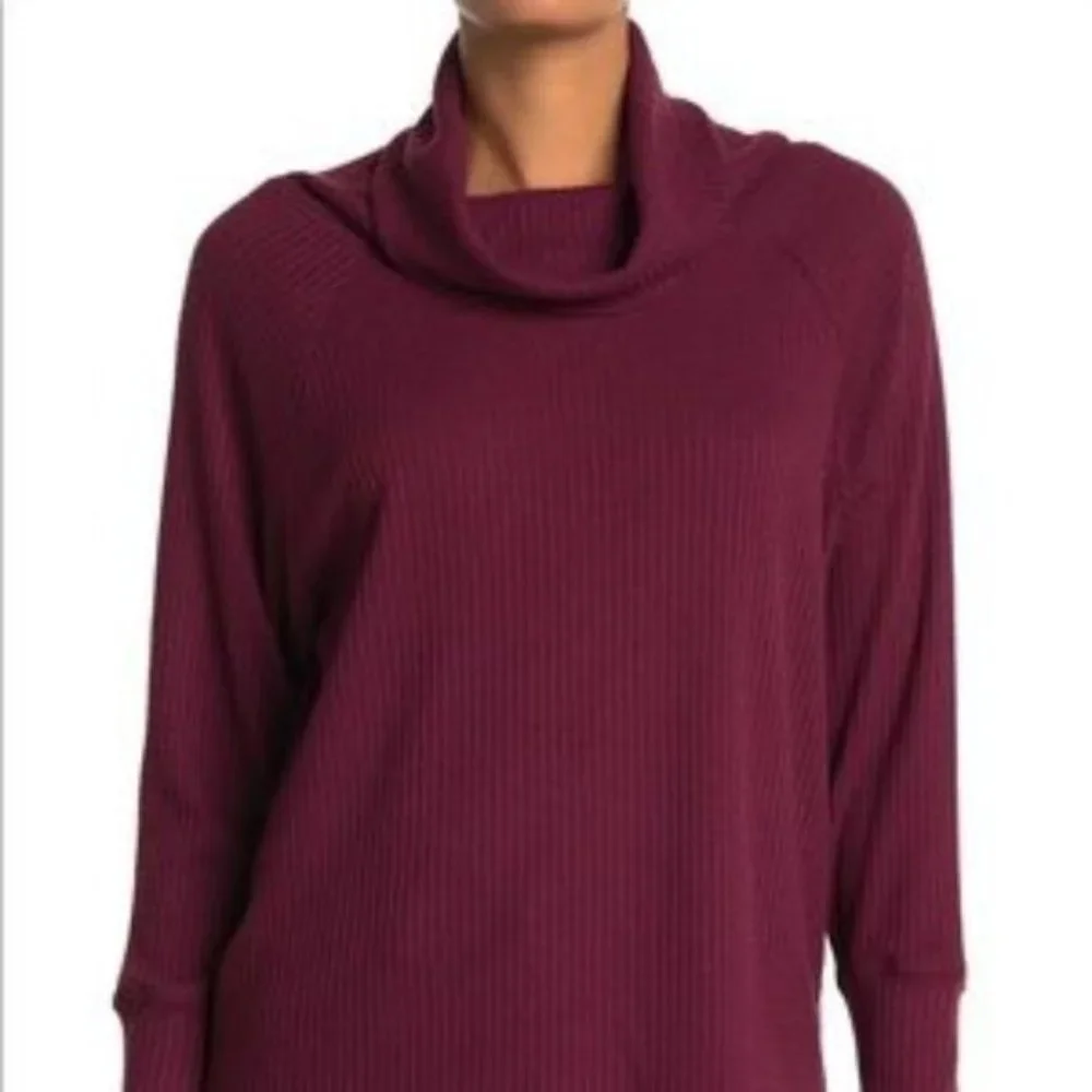 New Bobeau Cowl Neck Raglan Sleeve Thermal Top M